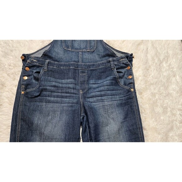 L.E.I. Y2k Dark Denim Whiskered Faded Hippie Overalls Size XL Juniors - Picture 5 of 13